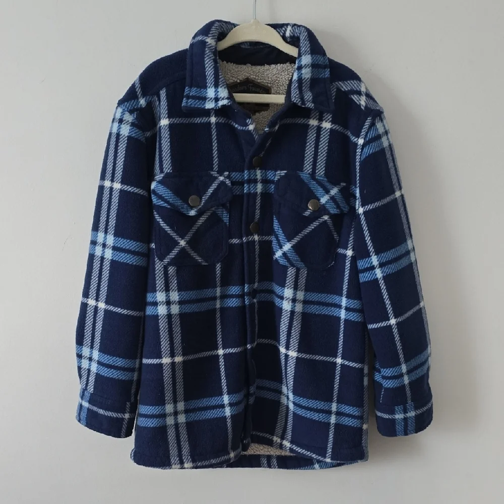 Freedom Foundry Kids Blue Plaid Sherpa Fleece Jacket Sweater Boys 5/6 XS